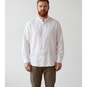 Mens Casual 3/4 Sleeve Cotton Shirt Loose Mandarin Neck Tops New Size 4XL